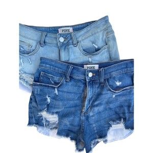 Pink Victoria's Secrets Cut Off Daisy Dukes Distressed Booty Denim Shorts Size 4